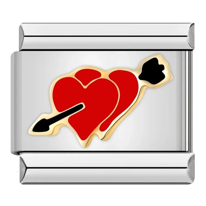 Hapiship 2024 женские красные глазурованные цветочные сердечки Kiss Me подвески итальянские звенья подходят для браслета из нержавеющей стали 9 мм изготовление ювелирных изделий ZH003