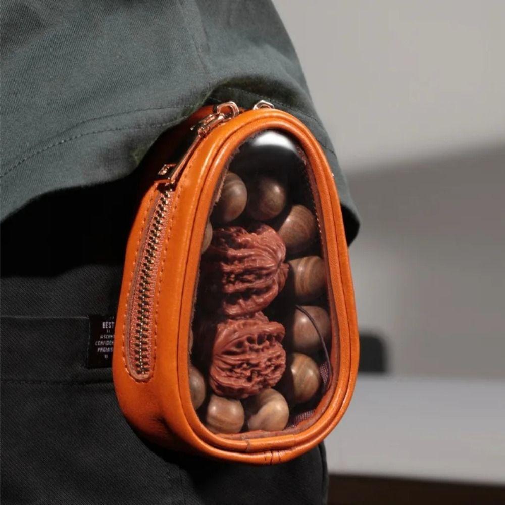Transparent Design Jewelry Organizer Bag Leather Material Waterproof Jewelry Bag  Hand String