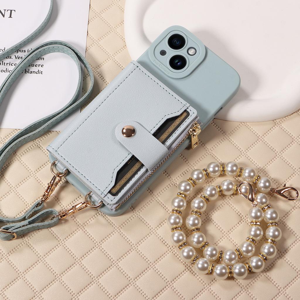 Стильный чехол на молнии с зеркалом и жемчужным шнуром для iPhone13 12 11 Pro Pro Max Mini 7, устойчивый к падениям, искусственная кожа, сумка через плечо
