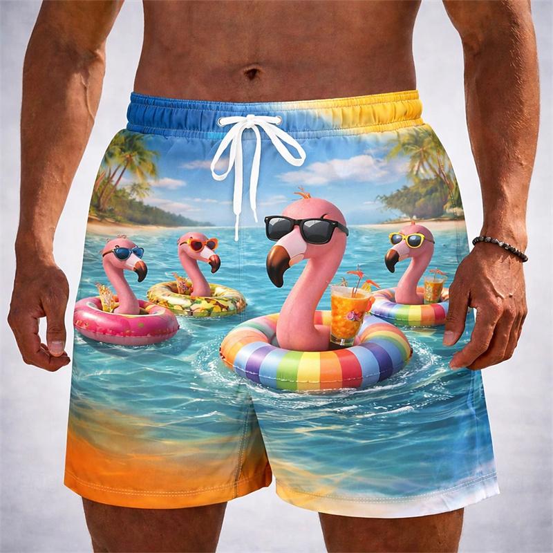 Милые Мультяшные Животные 3D Печать Пляжные Шорты для Мужской Одежды Узор Жираф Фламинго Board Shorts Летние Мужские Board Shorts
