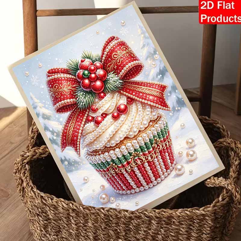 Christmas Pearl Painting Kit Handmade DIY Home Decoration Painting Cupcake Red Bow Holly Berry Winter Holiday Ornament Artwork