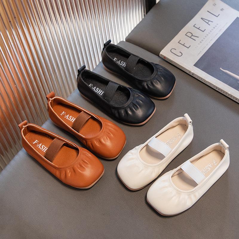 Girls Flats Shoes Soft Japanese Style Children Casual Shoes Simple Elastic Band Kids Fashion Moccasin Shoes Square-toe 2024 New