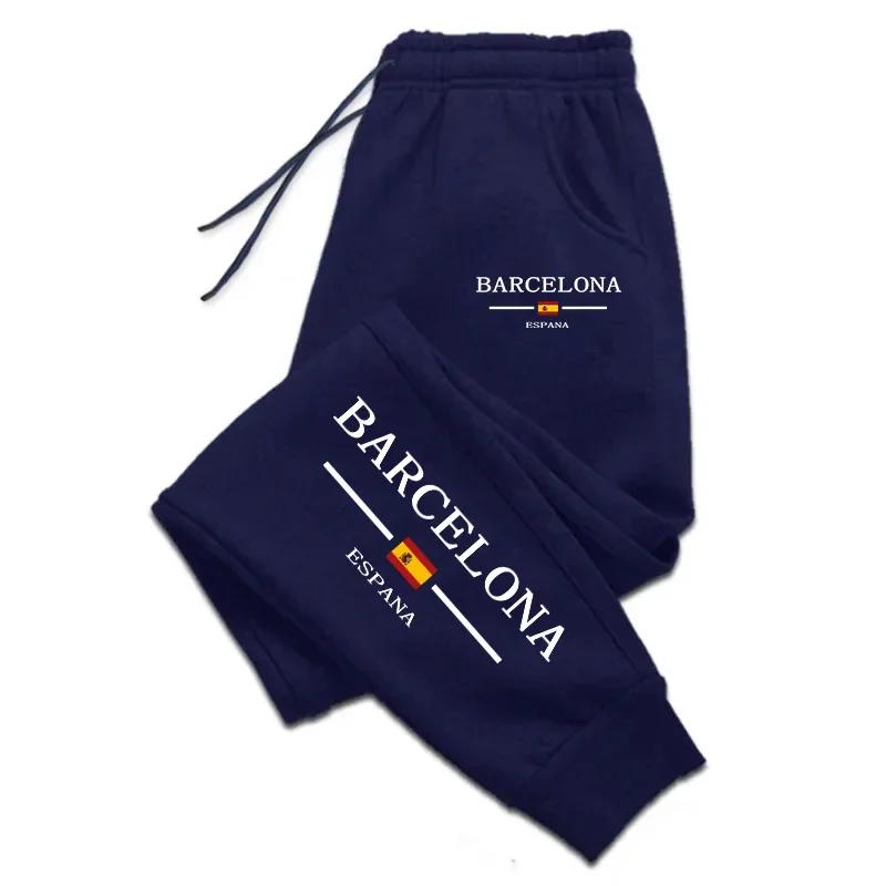 Мужские спортивные штаны Travel-bcn с карманом, принт Барселона Испания, дизайн с испанским флагом и буквами на штанине, свободные дышащие штаны для отпуска и повседневной носки