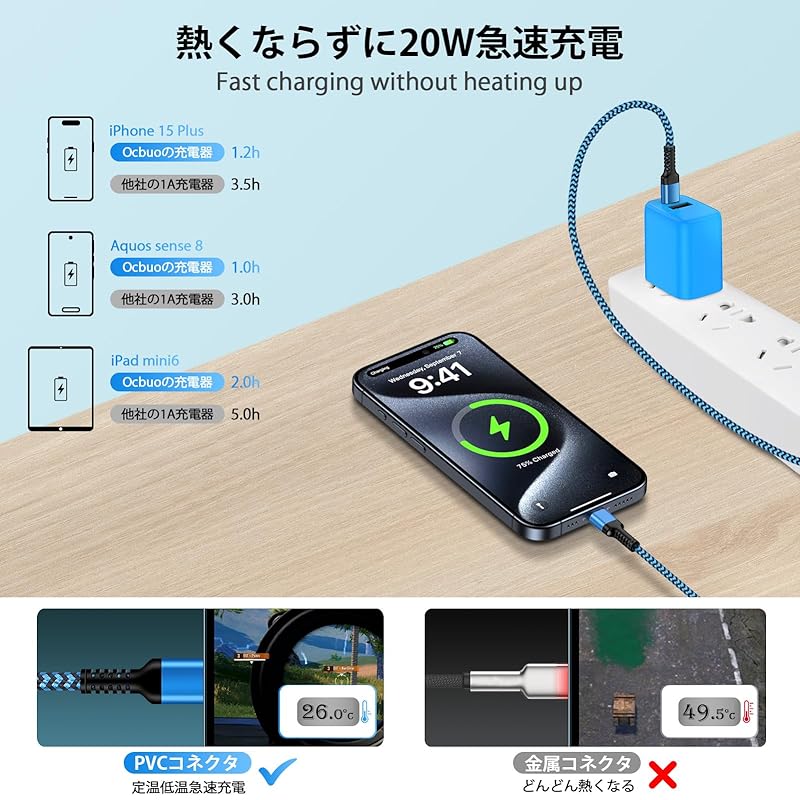 Ocbuo USB Type C Charging Cable PD Compatible 20W Fast Charging Iphone16 Type C Cable Short 30cm+long 1.8m C-USB C Cable Heavy Duty Nylon Android