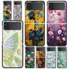Чехол для телефона Samsung Galaxy Z Flip 3 4 5 6 7 Складной Черный Корпус Для Samsung Z Flip4 Flip5 ПК Жесткая Крышка Масляная Живопись Цветок