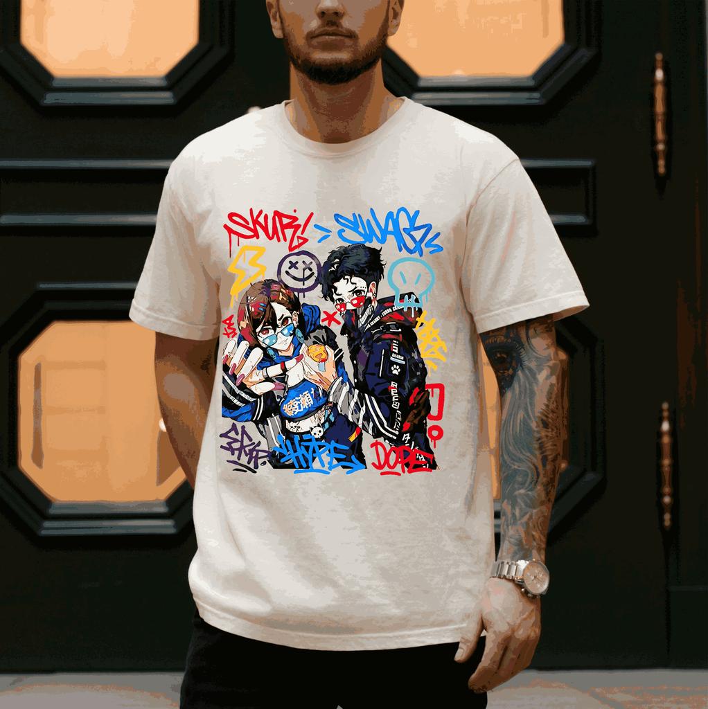 Men's Y2K Top High Street Hot Blood Anime Print Short Sleeve Cotton Round Neck T-shirt Casual Loose Street Wear Unisex