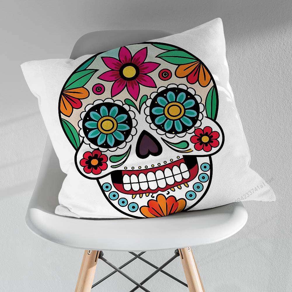 Day of the Dead Sugar Skulls Throw Pillow Case Living Room Sofa Cushion Cover For Home Bedroom Decoration Protector