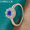 925 Sterling Silver Flower Blue Zircon 7-10# Ring For Women Fashion Jewelry