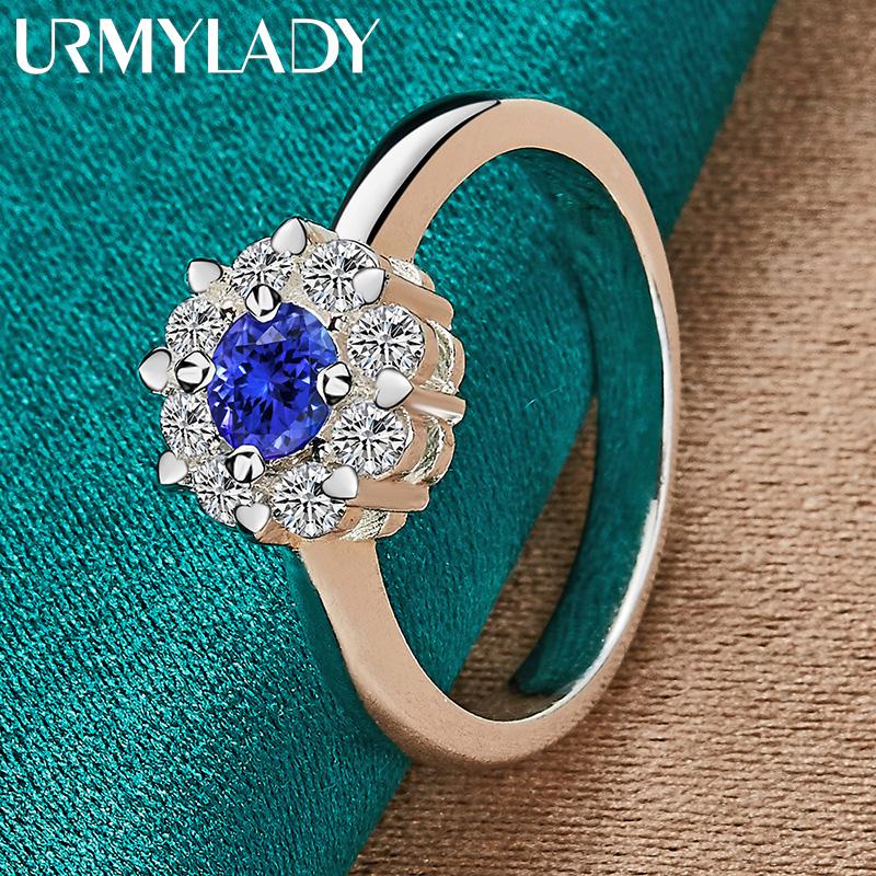 Кольцо из стерлингового серебра 925 пробы с синим цирконом 7-10 # для женщин, модные ювелирные изделия