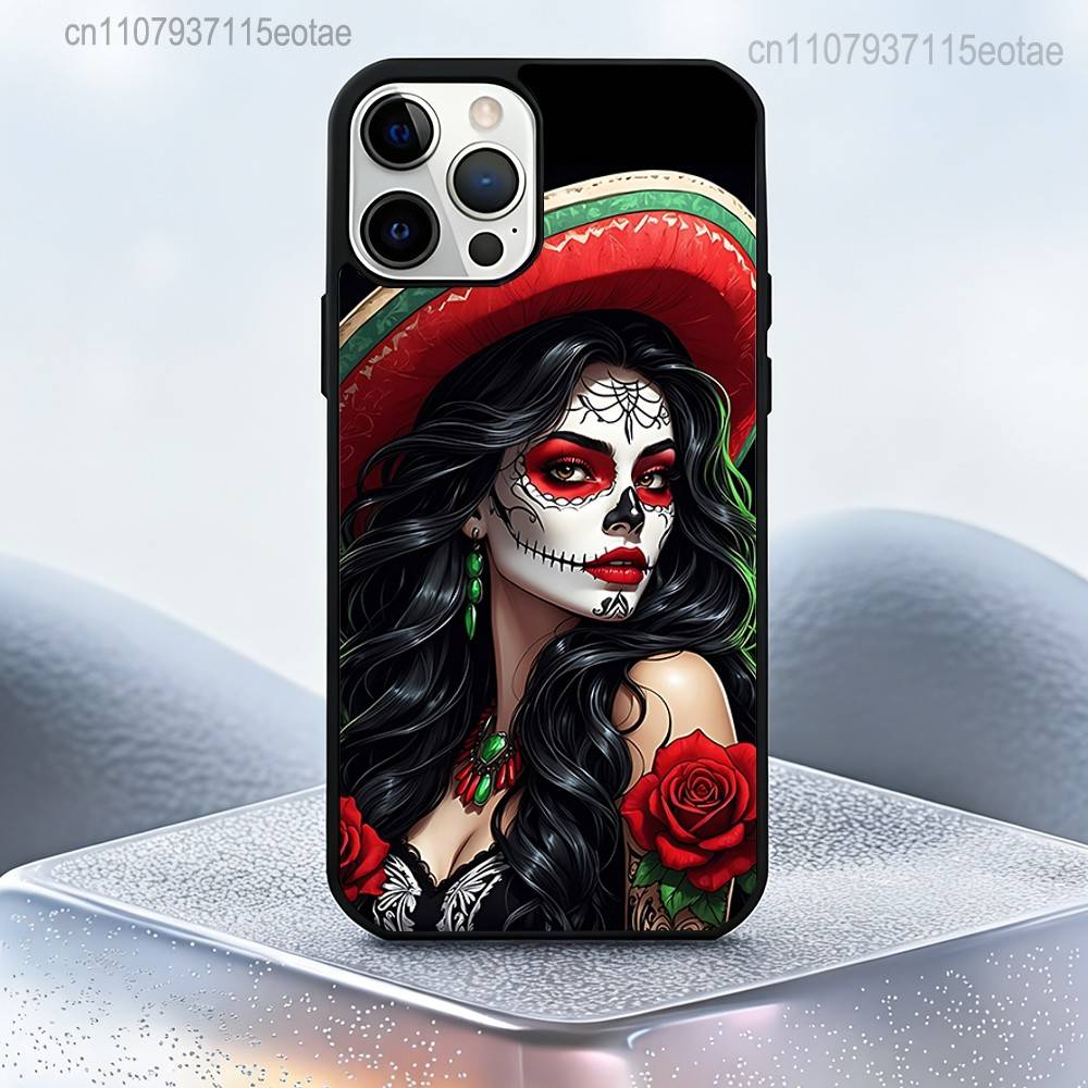 День мертвых Мексиканский Череп ДЕВОЧКА Магнитный Чехол Для IPhone 14 16 17 13 12 11 15 Pro Max Plus Для Magsafe Беспроводная Зарядка Чехол