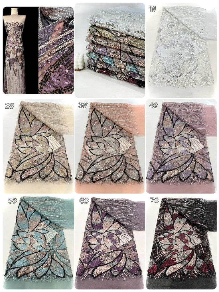Новейшая африканская кружевная сетчатая ткань с бисером 3 ярда 2025 Высококачественный нигерийский свадебный материал Роскошная ткань с пайетками и бисером для шитья
