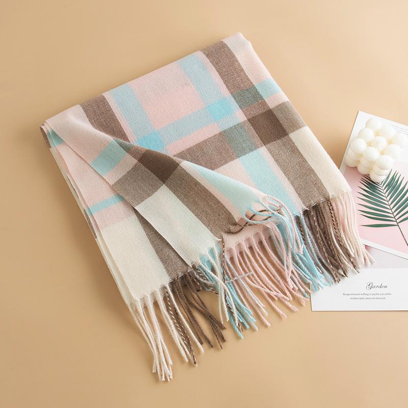 New Literary Retro Plaid Imitation Cashmere Scarf Women's Fashion Commuting All Match Warm Scarf Shawl