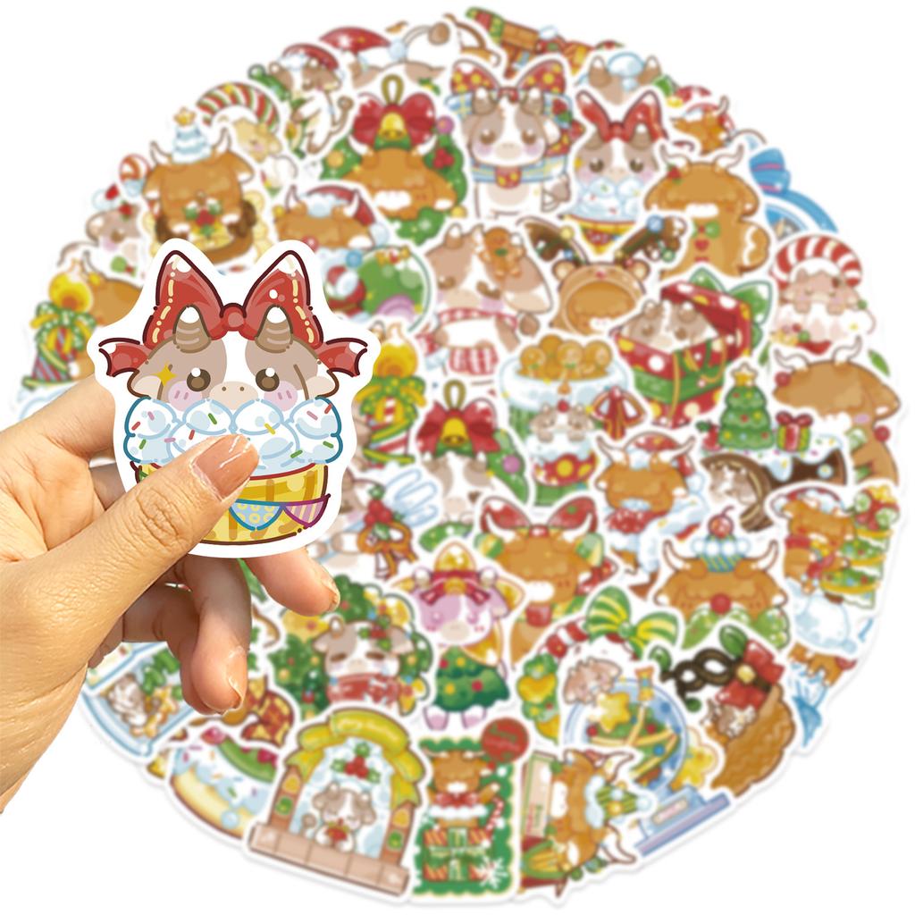 50 Cartoon Holographic Cartoon Christmas Calf Doodle Stickers Decorate Suitcase Notebook Diy Waterproof