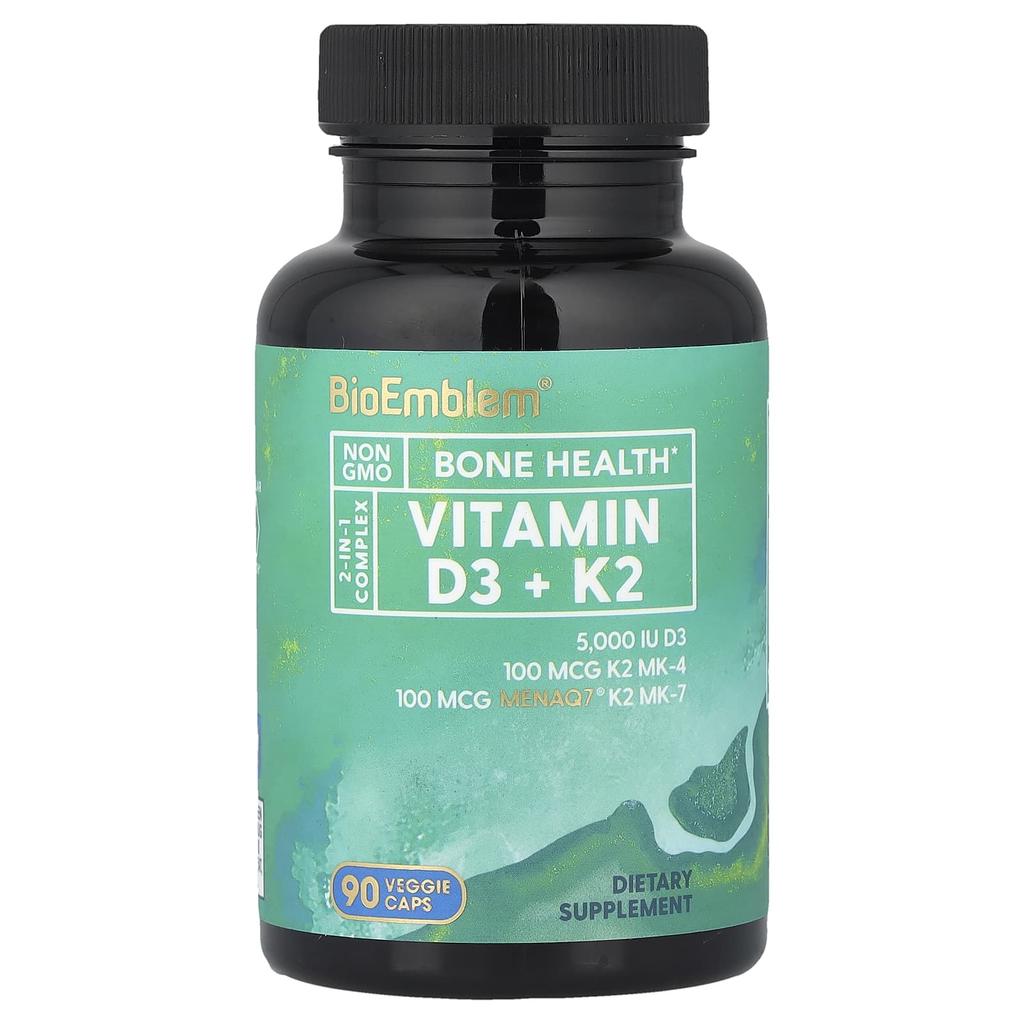 BioEmblem, Витамин D3 + K2, 90 растительных капсул