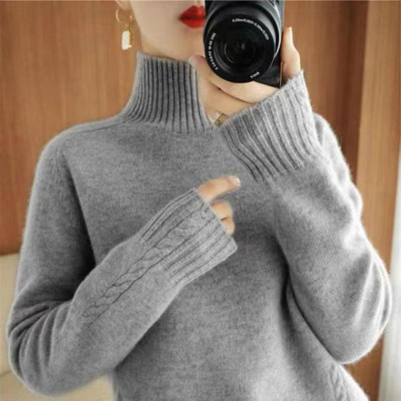 Осень и зима Новый полувысокий воротник трикотажный базовый свитер женские топы модный толстый длинный рукав облегающий пуловер женские свитера элегантный джемпер 25279