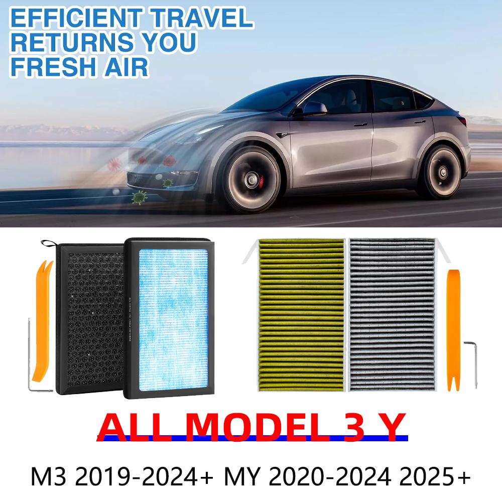 2 шт. Для Tesla Model 3 Y Juniper Highland 2025-2020 2026 Воздушный фильтр Кондиционер Салонный Угольный Замена Кондиционирования