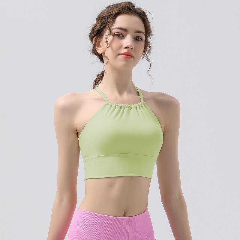 Summer Pleated Halter Sports Yoga Tank Top with Beautiful Back