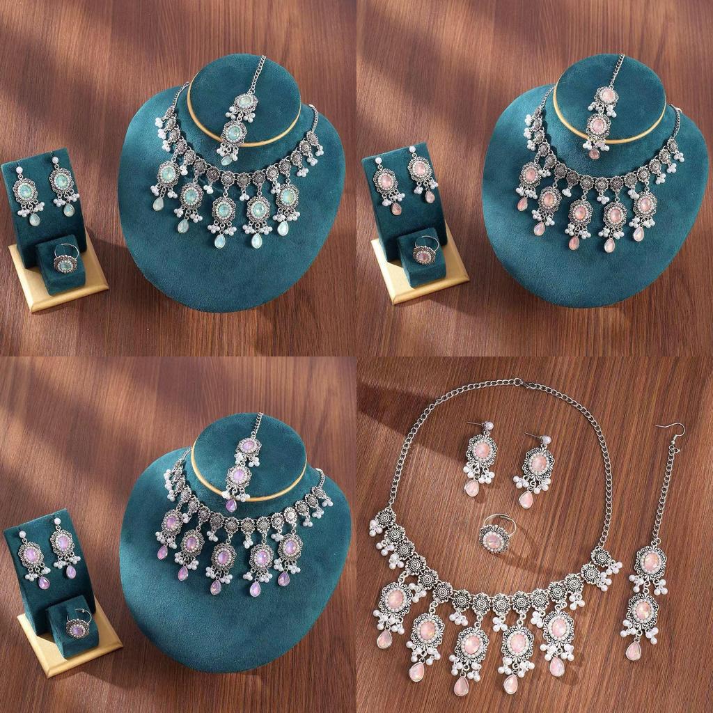 Luxury Water Drop Pendant Necklace With Pearl Tassel Earrings And Rhinestone Set For Women