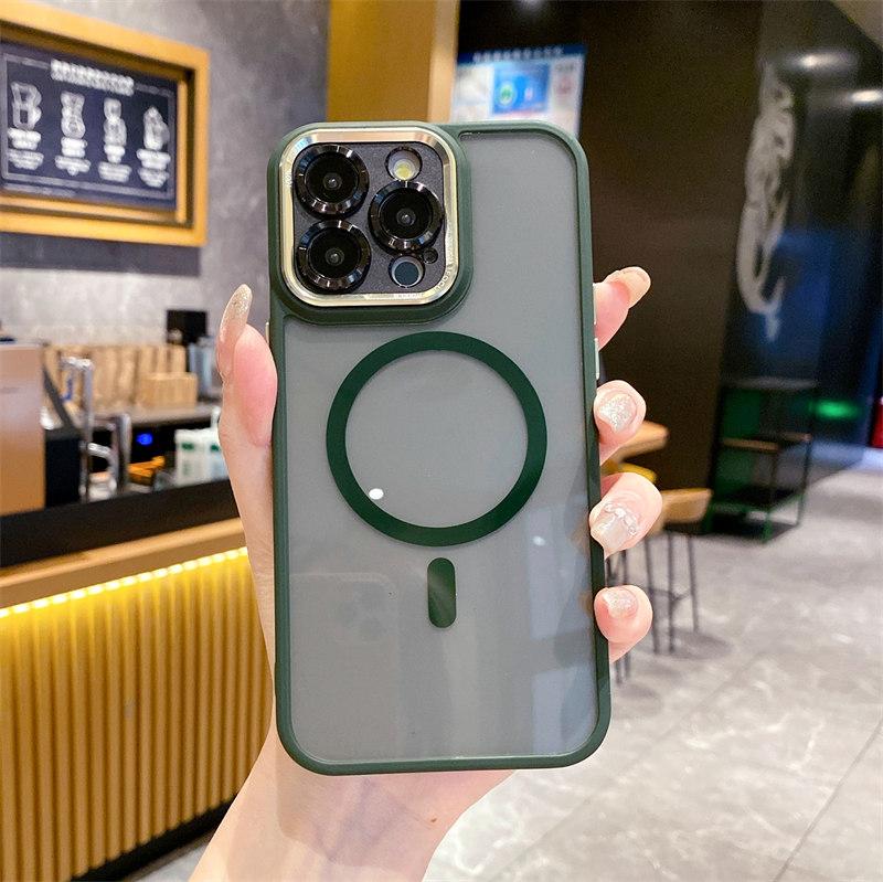 Роскошный высококачественный прозрачный магнитный чехол с цветной рамкой для iPhone 15 Pro Max 14 Plus 13 12 11 Pro, полное покрытие с пленкой для объектива