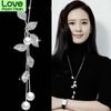 Elegant Leaf Long Necklace Women Bijoux New Fashion Jewelry Simulated -Pearl Necklaces &Pendants