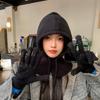 Winter Outdoor Warmer Balaclava Hats Women Girls Knitted Hooded Hats Scarf and Gloves Set Drawstring One-piece Neck Collar Beanies Caps
