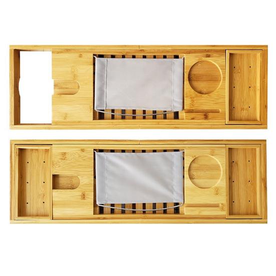 Бамбуковый поднос для ванны с держателем для бокала для вина, нескользящая ручка, регулируемая полка для ванны, многофункциональная подставка для книг, ванная комната