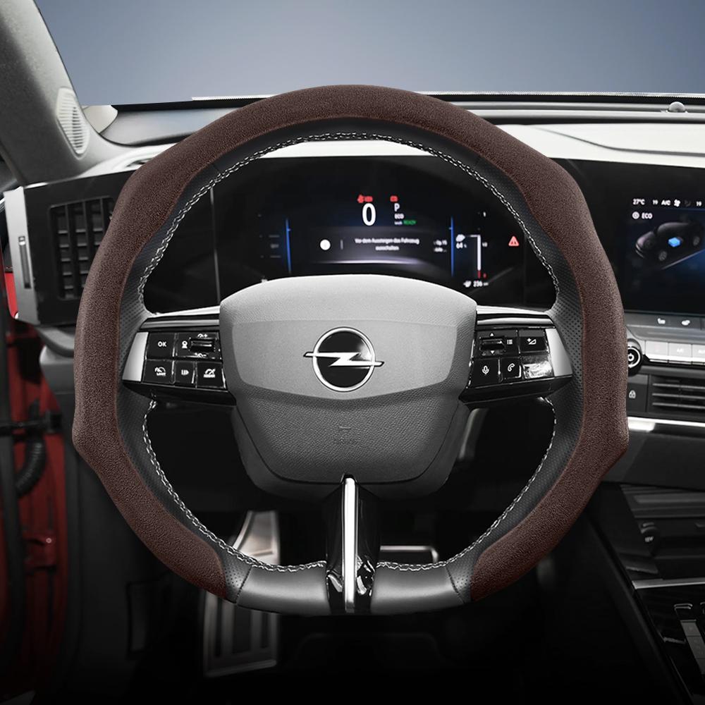 Подходит для Opel Премиальная замшевая накладка на руль с защелками, нескользящая и прочная, доступны для круглого и D-образного руля