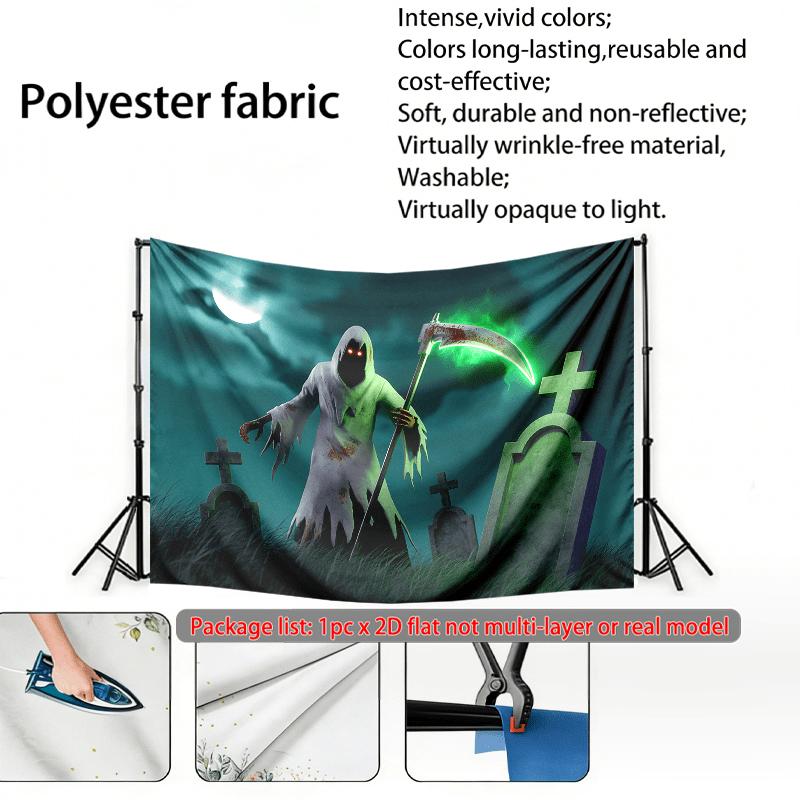Home Wall Hanging Graveyard Happy Halloween Party Banner, Multicolor Polyester Backdrop for Celebration & Photos