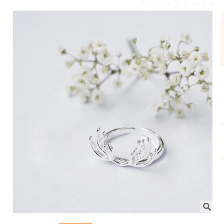 Korean S925 Silver Reindeer Antler Adjustable Open Ring - Christmas Gift for Women & Friends
