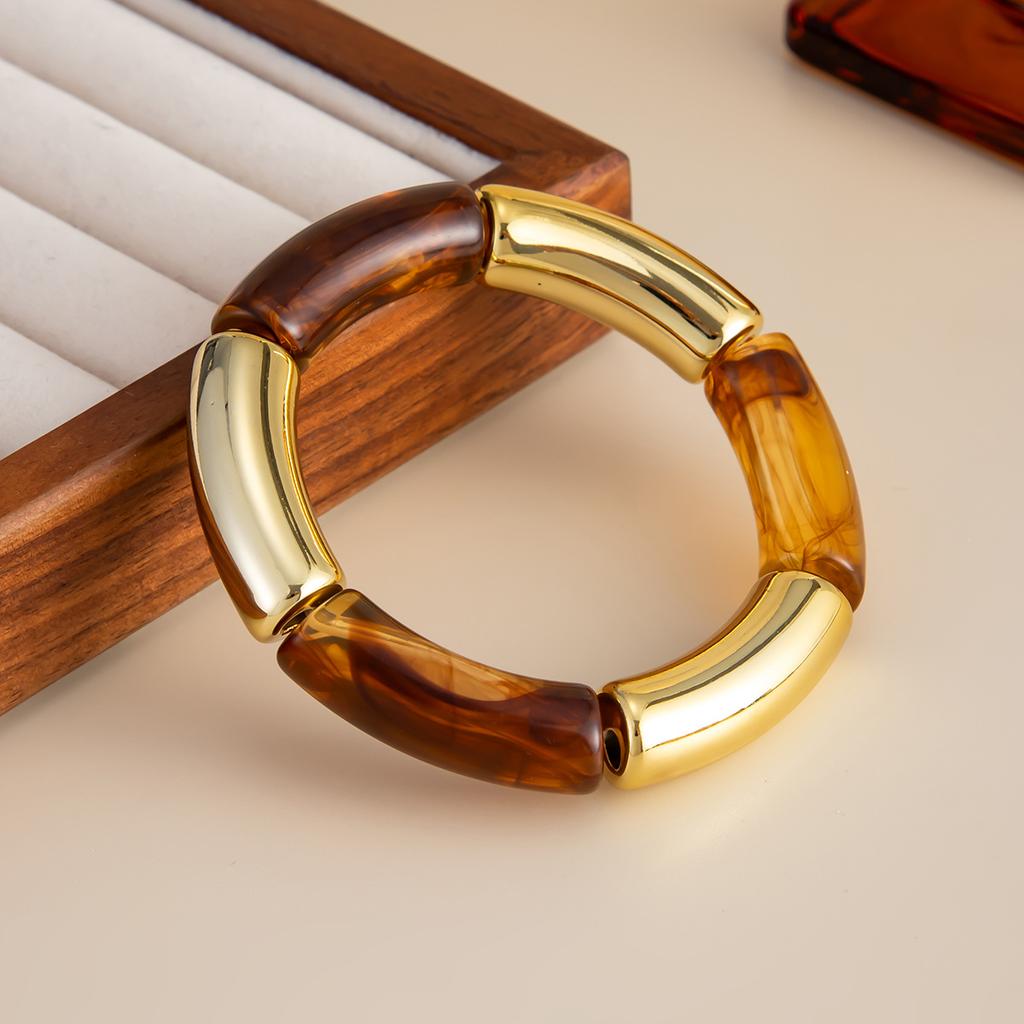 Модный Браслет-Браслет с Леопардовым Принтом, Смола, Бамбуковый Узел, Эластичный, INS, Креативный, Разноцветная Стыковка, Изогнутая Трубка