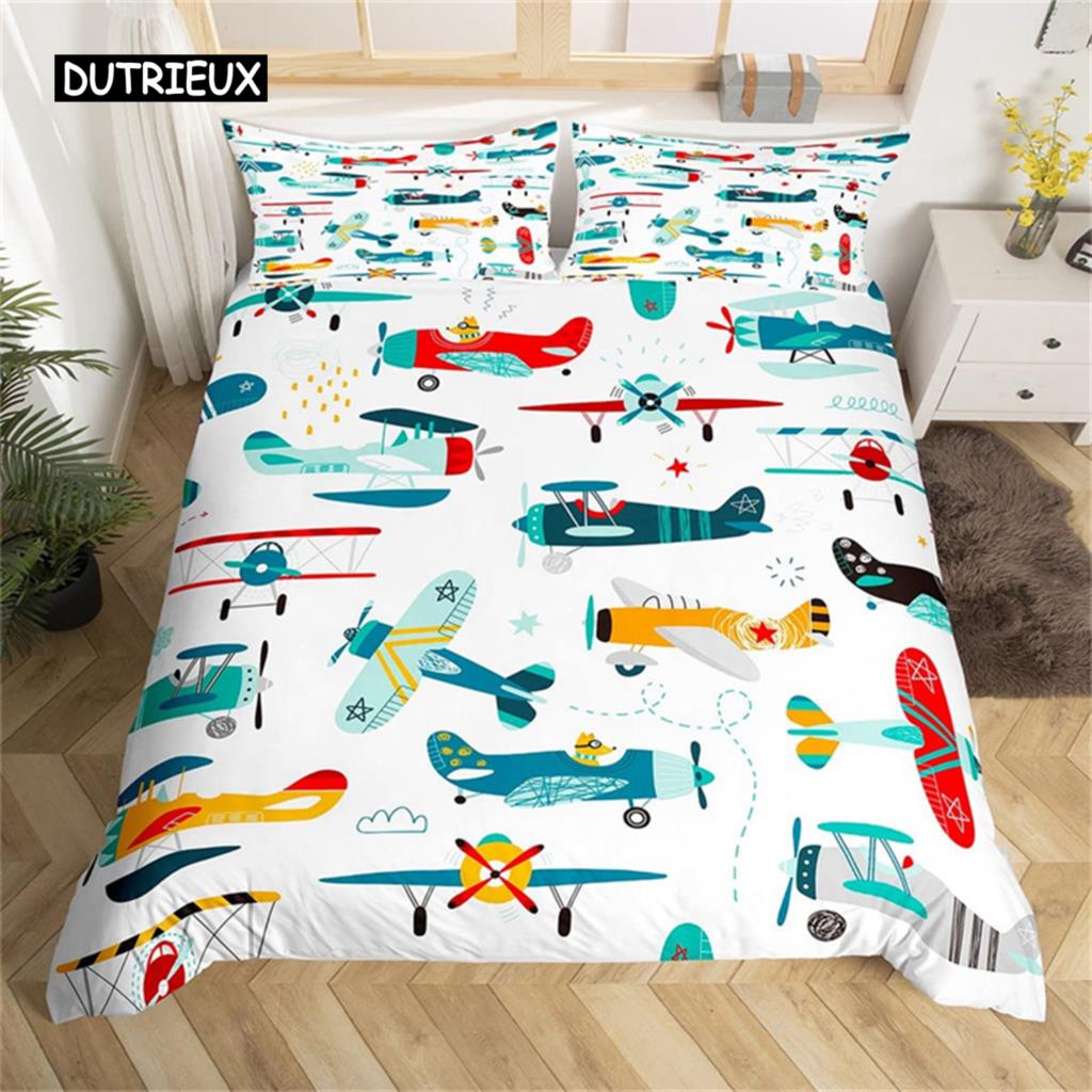 Мультяшный пододеяльник с самолетом, комплект постельного белья с самолетом, милый пододеяльник из микрофибры с облаками, Твин, Кинг, для детей, мальчиков, девочек, подарок, для комнаты