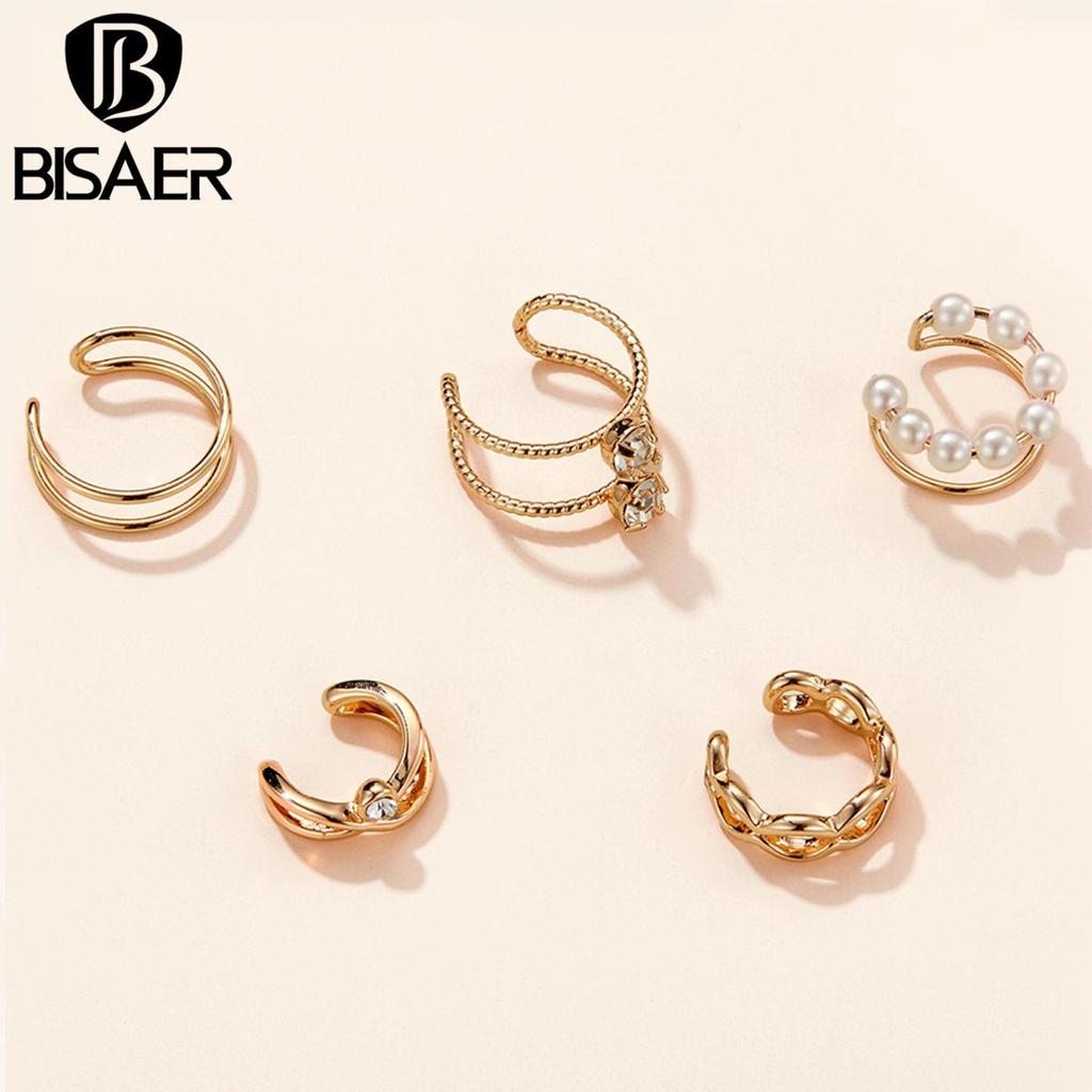 Bisaer Shining Rhinestones & White Shell Pearls Circular Shape Clip Earring Set for Ladyies Daily Jewelry