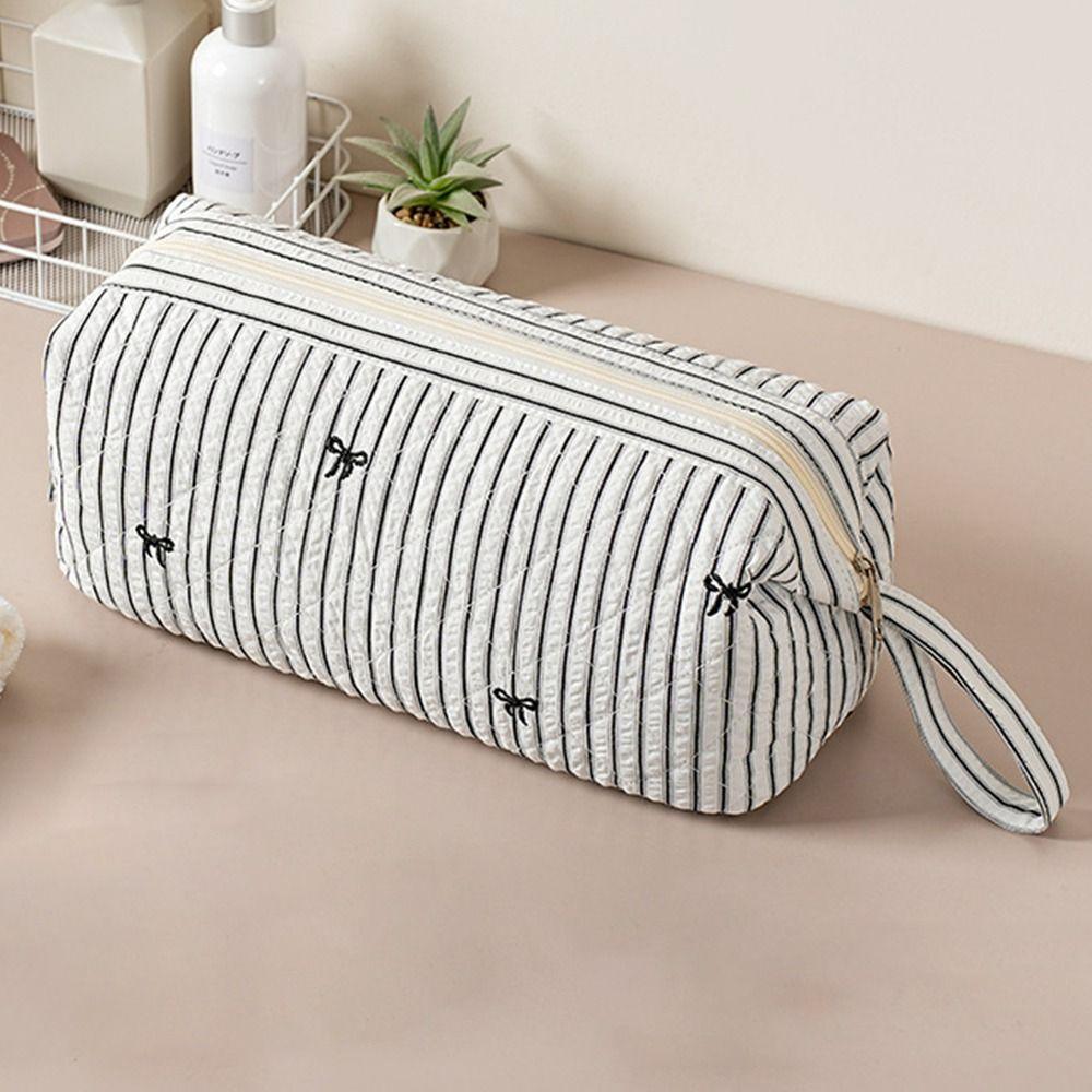 Quilted Cosmetic Bag Bow Print Storage Pouch Gifts Hair Styling Tool Bag