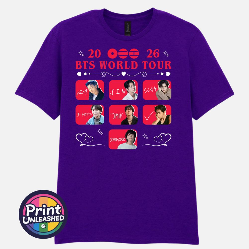 Printed TShirt BTS World Tour 2026 KPOP Band Tee Unisex Kids Teen Adult