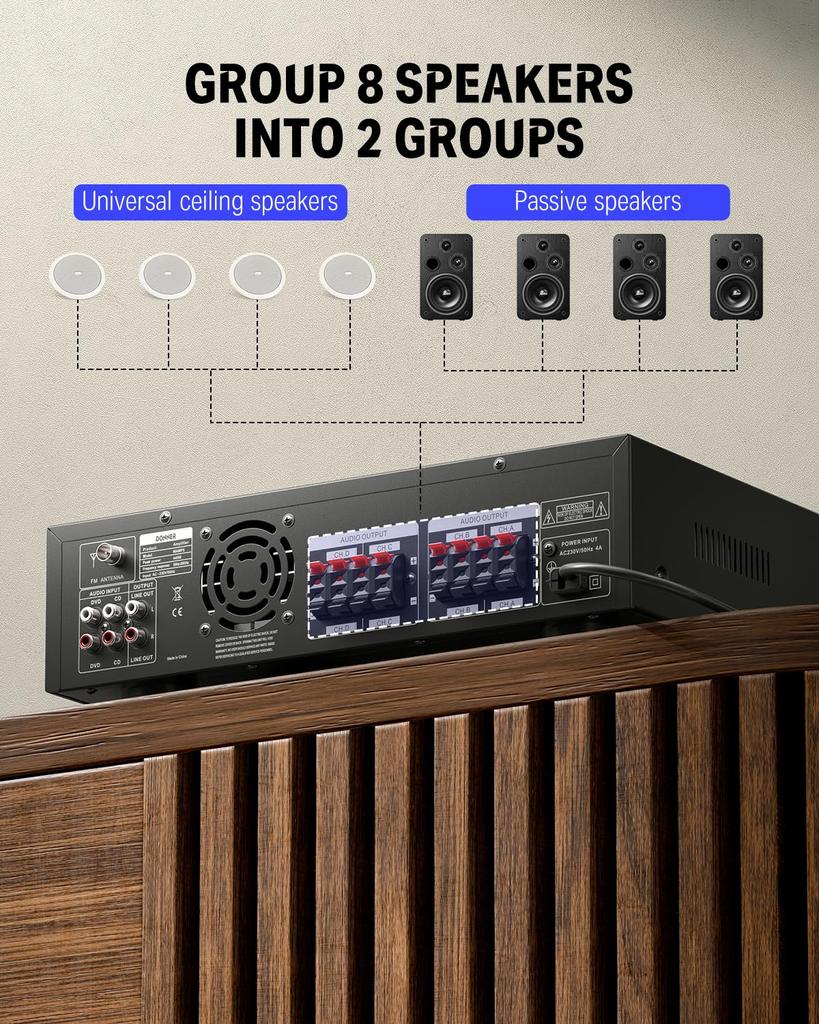 Donner Усилитель мощности Аудиоусилитель Выход 440 Вт Аудио Стерео Ресивер Студийный Домашний Использование MAMP5 Bluetooth5.0 USB/SD/FM/2MicINEcho/RCA/LED