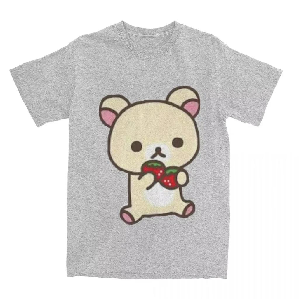 Повседневные футболки с клубникой Rilakkuma для женщин, футболки с круглым вырезом, футболки с животным медведем, футболки с коротким рукавом, женские топы