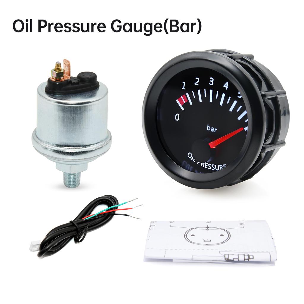 52mm Water Temp/Oil Temp/Oil Press BAR PSI/Voltmeter/Vacuum/Boost Gauge/Air Fuel Ratio/EGT Gauge With Sensor Gasoline Car 12V