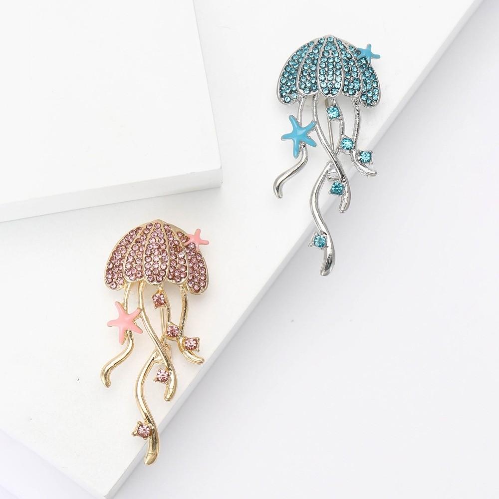 Sparkling Rhinestone Breast Pin Zinc Zinc Alloy Sea Life Pins New Jellyfish Brooches Women