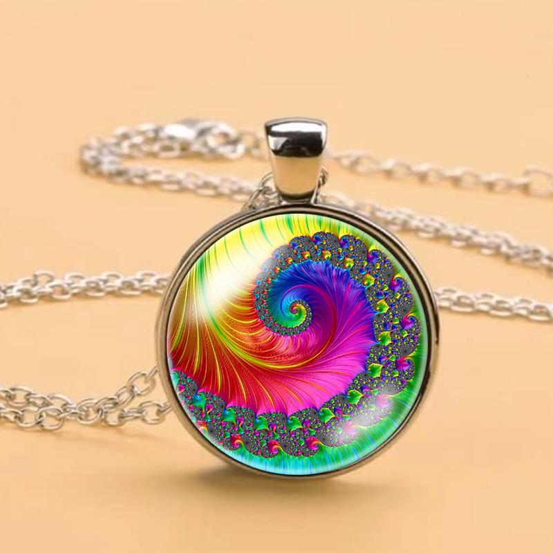 Ожерелье со спиралью Фибоначчи и фрактальной сакральной геометрией, ювелирные изделия со спиралью Фибоначчи и фрактальной сакральной геометрией, кулон со спиралью Фибоначчи и фракталом