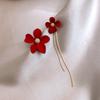 Autumn and Winter High-end Design with Red Flower Earrings, New Trendy, Light Luxury, Simple Temperament, Asymmetrical Tassel Earrings