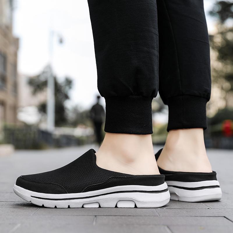 Men/Women's Interior Slippers Men's Half Slippers Summer Mesh Meter-breathable Men's Black Slippers