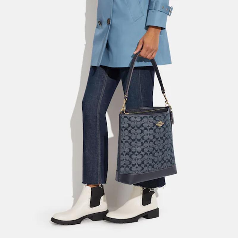 Coach Mollie Classic Monogram Jacquard Bucket Bag Women handbags Denim-Blue CH229-IMDEI
