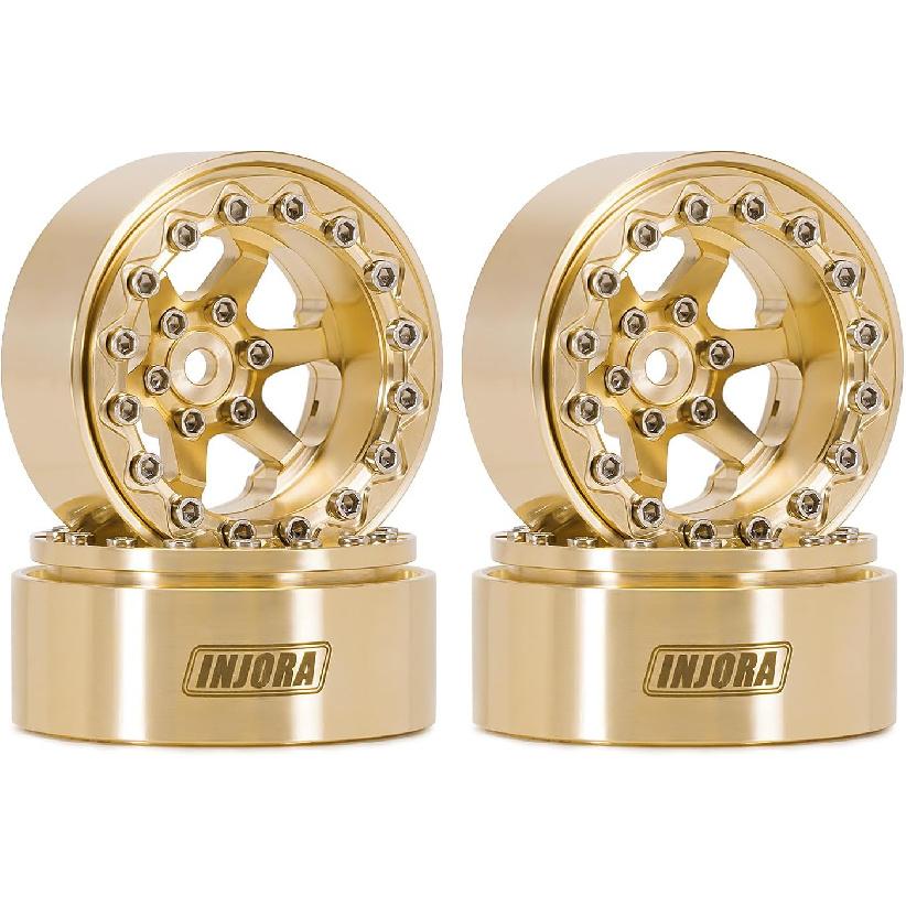INJORA 1.3" Beadlock Wheel Brass -5.25mm Offset Rims for SCX24 TRX4M 1/24 1/18 RC Crawlers Upgrade(W1310)