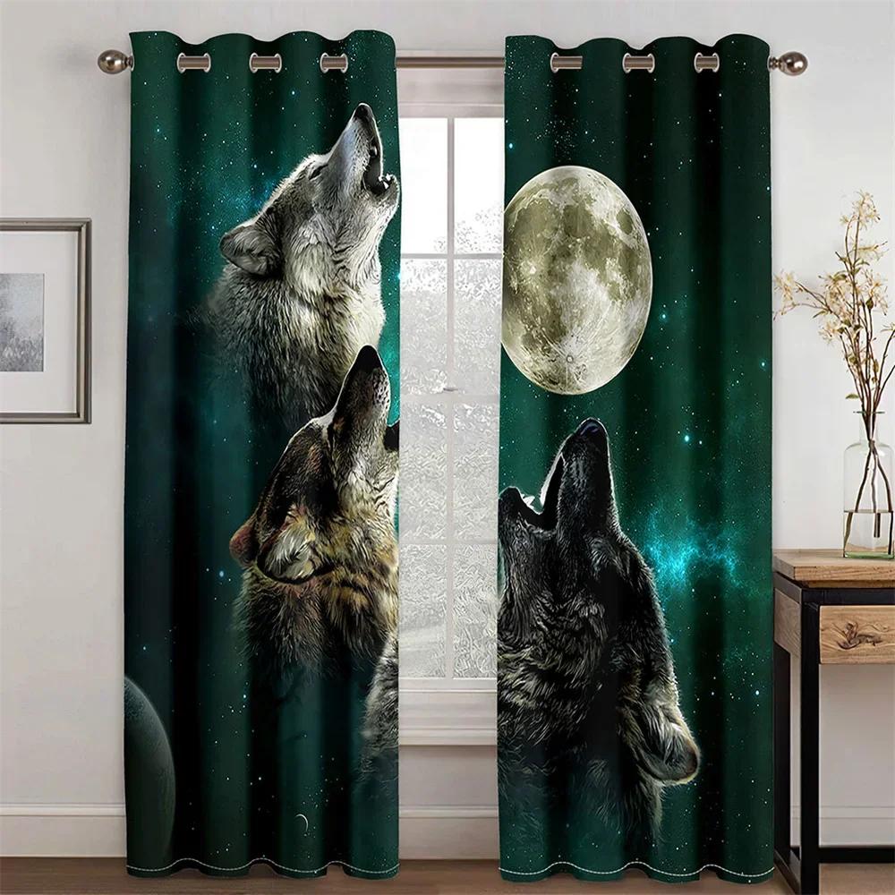 Ночной волк под луной Дизайн животных светофильтрующие шторы оконные шторы для гостиной спальни 2 шт Декор cortinas