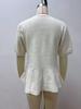 European French Style Pearl Embellished Knit Top - Short-Sleeved, Soft, Waist-Cinching, Ruffled, Plush Women's Top