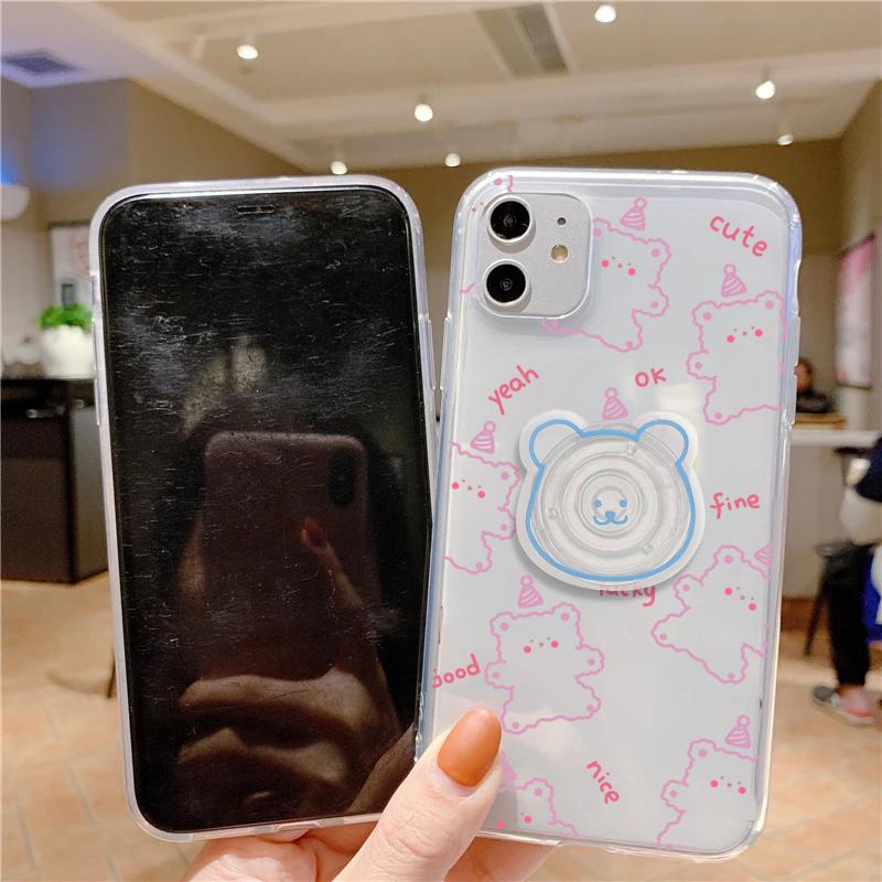 Чехол для телефона с милым медведем на кронштейне для iPhone SE 2020 SE3 2022 13 12 Mini 11 Pro 7 8 5 6 6S Plus X XR XS Max, мягкий держатель-подставка