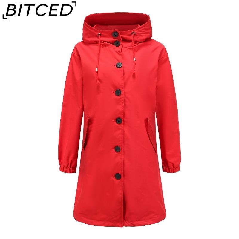 BITCED Осенне-зимний водоотталкивающий тренч с капюшоном, женское повседневное длинное пальто свободного кроя, больших размеров, верхняя одежда для улицы от дождя