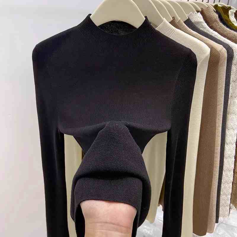 Fashion Semi-turtleneck Long Sleeved Women's Knitted Sweater Early Autumn New Slim Fit Pullover Tops Casual Simple Elegant Thin Inner Bottoming Shirt