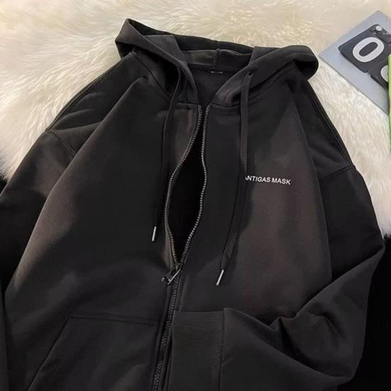 Мужская толстовка с капюшоном на молнии с завязками на осень и зиму, свободная верхняя одежда с