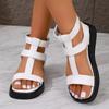 Summer Gladiator Sandals Women Calfskin Leather Open Toe T-bar Strap Hook & Loop  Summer Ladies Shoes Handmade 07130